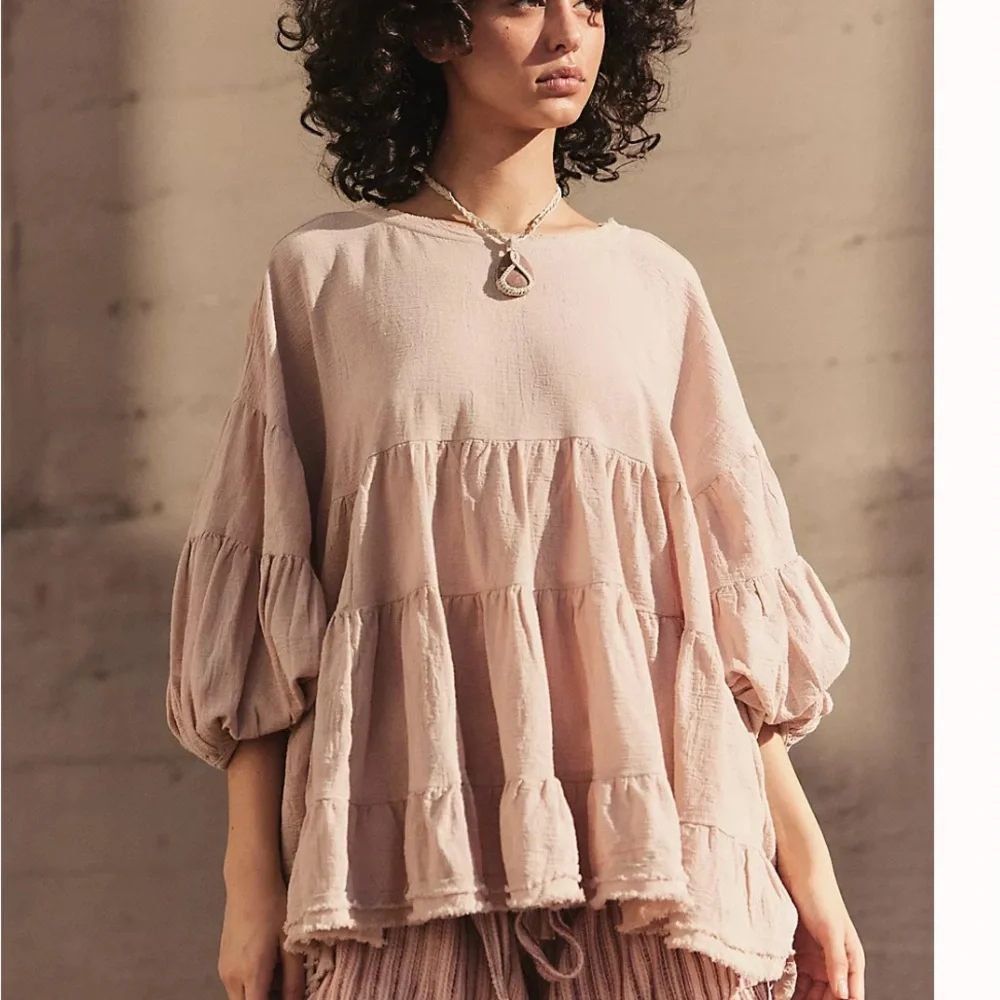 Free people Brianna tunic balloon sleeve open slit ruched flowy - Picture 8 of 15